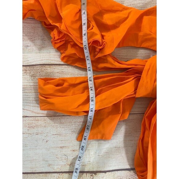 Asos Luxe Women's Orange Wrap Crop Top Puff Sleeves - 0 - Picture 5 of 11